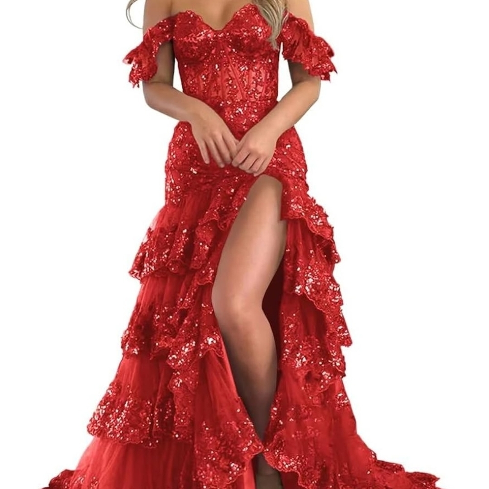 Elegant Red Off-Shoulder Evening Gown